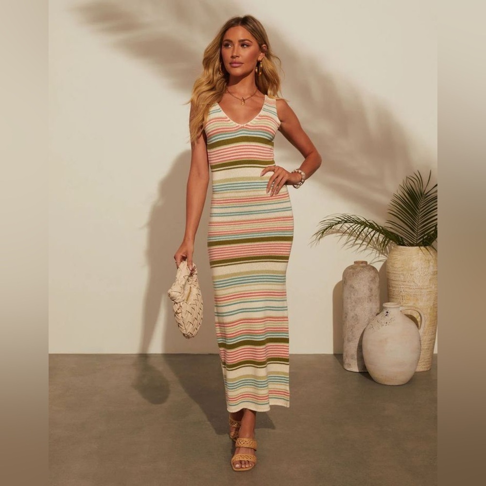 Altar’d State Swim Striped Multicolor Knit Maxi Dress Size XL NEW